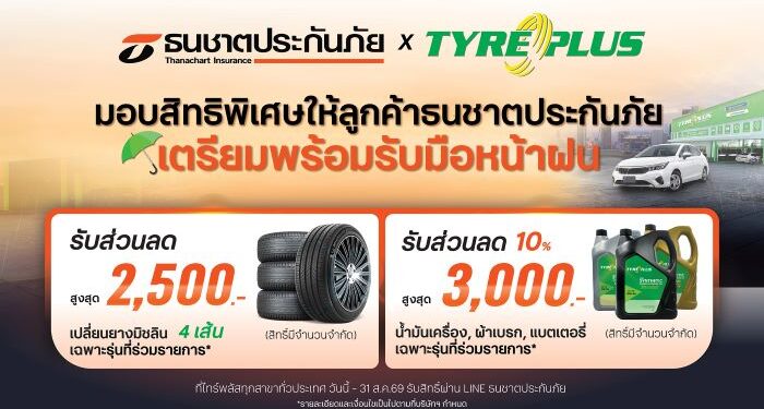 ธนชาตประกันภัย ตอกย้ำความเชี่ยวชาญเรื่องรถ เดินหน้ามอบสิทธิพิเศษร่วมกับ TYREPLUS ดูแลรถลูกค้าช่วงหน้าฝน เติมความมั่นใจทุกเส้นทาง