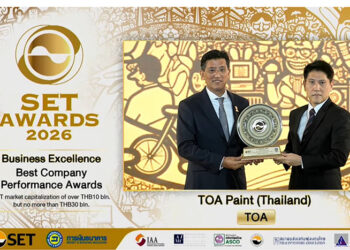 ‘จตุภัทร์’ นำ TOA ท็อปฟอร์ม! คว้า 2 รางวัลใหญ่ ‘Best Company และ Outstanding CEO’ จากเวที SET Awards 2026 ตอกย้ำความเชื่อมั่นเบอร์หนึ่งอุตสาหกรรมสี – วัสดุก่อสร้างไทย ขับเคลื่อนธุรกิจเติบโตอย่างแข็งแกร่งและยั่งยืนในตลาดทุนไทย